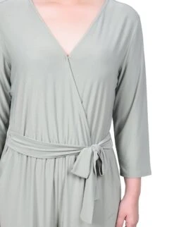 Petite Wide Leg Jersey Jumpsuit - 3/4 Sleeve Belted One-Piece -Dressbarn Store 34 sleeve belted jumpsuit petite 727905