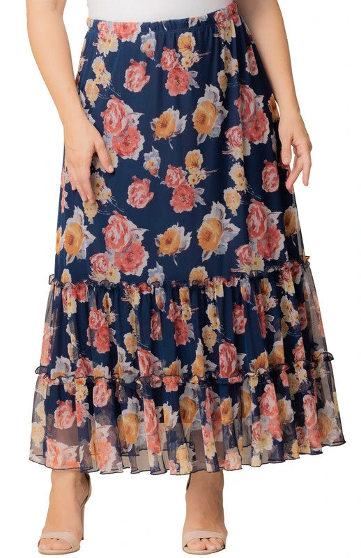 Plus Size Tiered Mesh Maxi Skirt with Flowing Ruffle Trim 1 Plus Size Tiered Mesh Maxi Skirt with Flowing Ruffle Trim