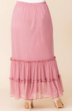 Plus Size Tiered Mesh Maxi Skirt with Flowing Ruffle Trim 16 Plus Size Tiered Mesh Maxi Skirt with Flowing Ruffle Trim -Dressbarn Store 42253601 PNK Back