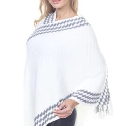 Elegant Women's Knit Poncho with Fringe Hem and Asymmetrical Drape -Dressbarn Store 633B 01 3