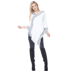 Elegant Women's Knit Poncho with Fringe Hem and Asymmetrical Drape -Dressbarn Store 633B 01 4