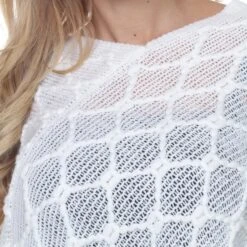 Women's White Open Knit Fringe Poncho - Breathable Layering Wrap -Dressbarn Store 634 02 4