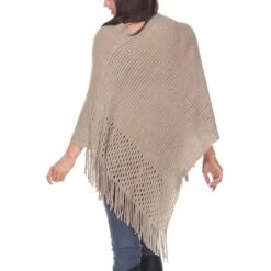 Women's Cable Knit Poncho with Fringe Trim - Elegant Brown Layering Wrap 7 Women's Cable Knit Poncho with Fringe Trim - Elegant Brown Layering Wrap -Dressbarn Store 648 03 3