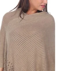 Women's Cable Knit Poncho with Fringe Trim - Elegant Brown Layering Wrap 8 Women's Cable Knit Poncho with Fringe Trim - Elegant Brown Layering Wrap -Dressbarn Store 648 03 4
