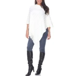 Lightweight White Textured Knit Poncho for Women - Versatile Layering Wrap -Dressbarn Store 651 02 4