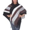 Colorblock Striped Knit Fringe Poncho - Cozy Relaxed Fit Wrap