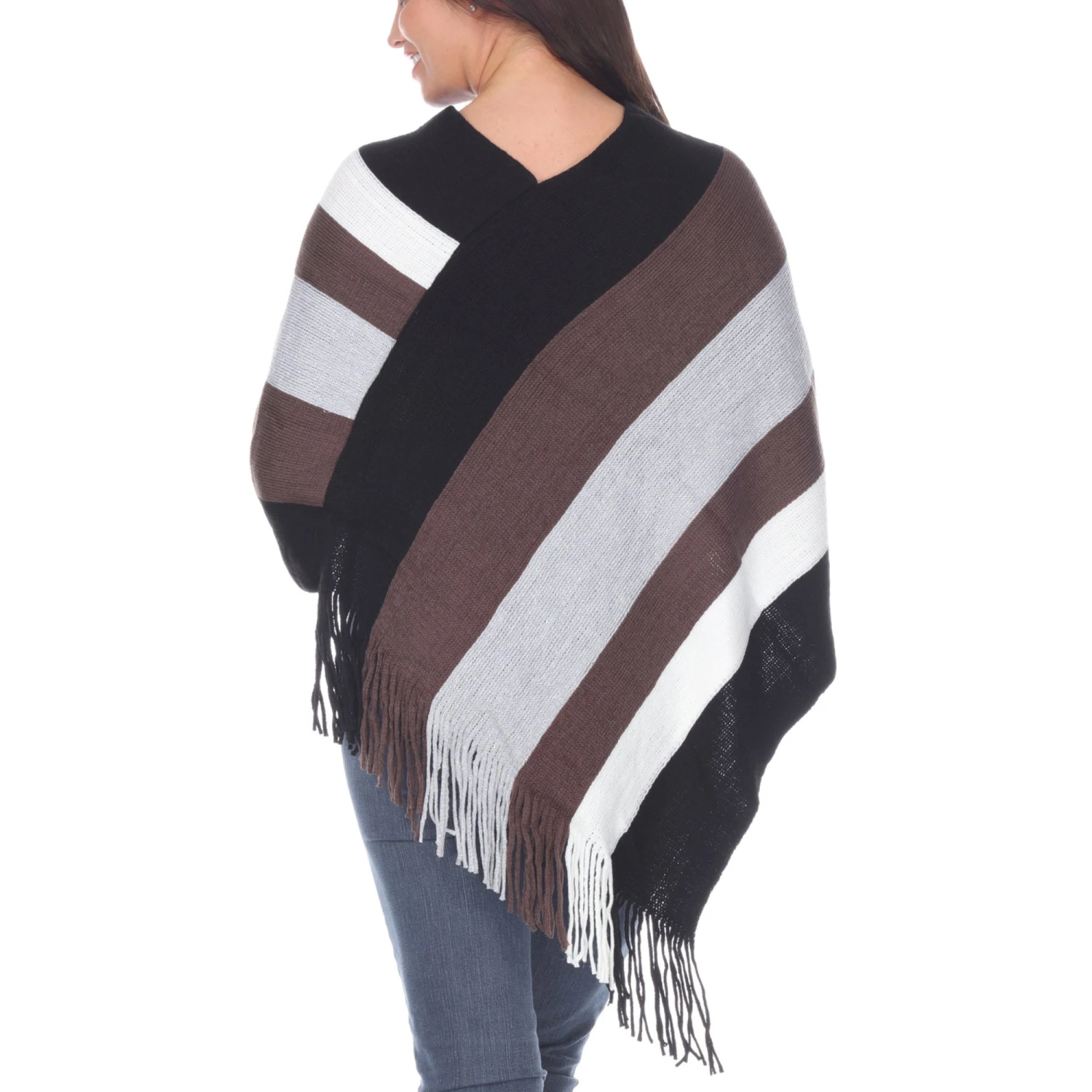 Colorblock Striped Knit Fringe Poncho - Cozy Relaxed Fit Wrap 3 Colorblock Striped Knit Fringe Poncho - Cozy Relaxed Fit Wrap - Image 3