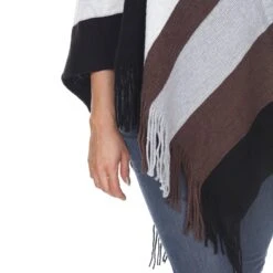 Colorblock Striped Knit Fringe Poncho - Cozy Relaxed Fit Wrap 8 Colorblock Striped Knit Fringe Poncho - Cozy Relaxed Fit Wrap -Dressbarn Store 653 01 4