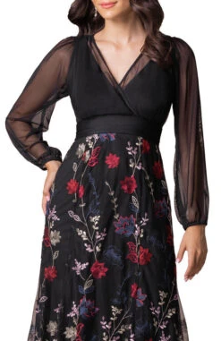 Embroidered Mesh Formal Gown with Sheer Long Sleeves -Dressbarn Store 71232602 EGD Close