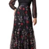 Embroidered Mesh Formal Gown with Sheer Long Sleeves