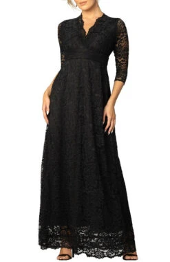 Maria Lace A-Line Evening Gown with Pockets - Onyx Black