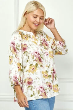 Plus Size Cream Mandarin Collar Popover Blouse with 3/4 Elastic Sleeves -Dressbarn Store G241711B76X CRMAS S 1