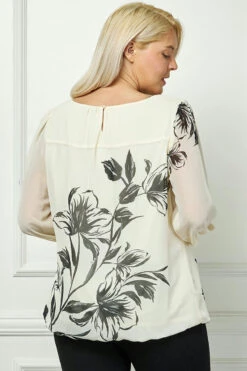 Plus Size Long Sleeve Placement Print Bubble Hem Blouse -Dressbarn Store G248995N38X CRMBK B 1