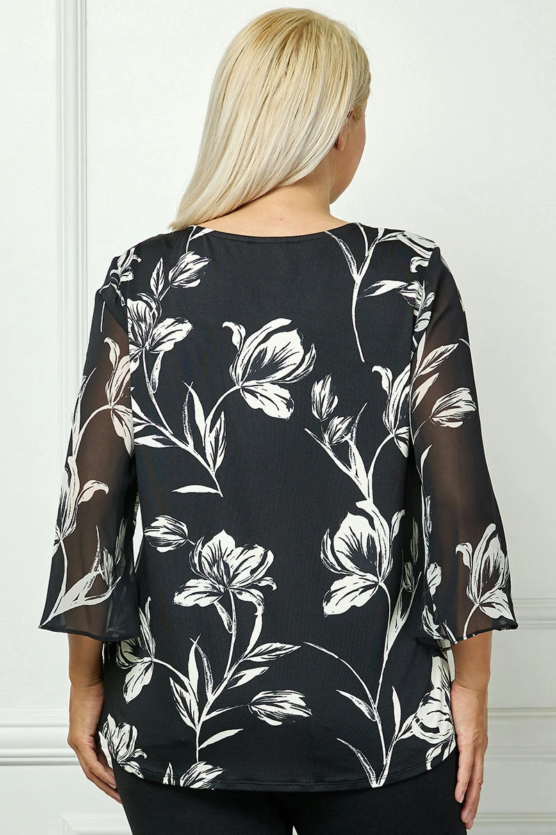 Plus Size Flare Sleeve Swing Blouse with Cutout Neckline in Black 4 Plus Size Flare Sleeve Swing Blouse with Cutout Neckline in Black - Image 4