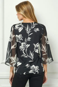 Black 3/4 Flare Sleeve Swing Blouse with Cutout Neck Detail 7 Black 3/4 Flare Sleeve Swing Blouse with Cutout Neck Detail -Dressbarn Store G516401M59 BKVN B