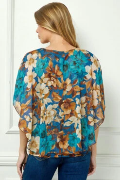 Turquoise Layered Poncho Tank Blouse with Elegant Cutout Trim -Dressbarn Store G538453E19 TUBTA B