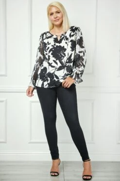 Plus Size Long Ruffle Sleeve Blouse with Cutout Neckline