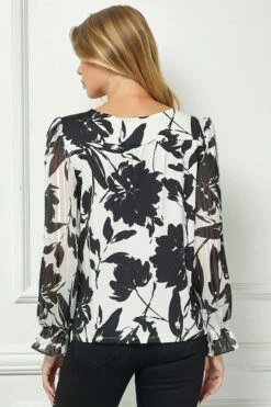 Long Ruffle Sleeve Blouse - Chic Cutout Mix Media Top 7 Long Ruffle Sleeve Blouse - Chic Cutout Mix Media Top -Dressbarn Store G538601L36 IVBBL B