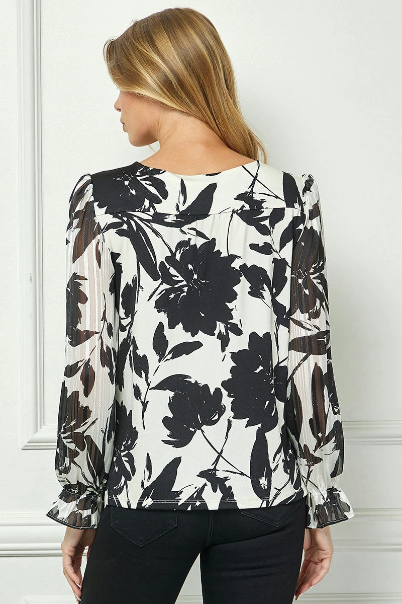 Long Ruffle Sleeve Blouse - Chic Cutout Mix Media Top 4 Long Ruffle Sleeve Blouse - Chic Cutout Mix Media Top - Image 4