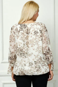 Elegant Bubble Hem 3/4 Tie Sleeve Blouse - Plus Size Beige -Dressbarn Store G600253D18X ITBLK B