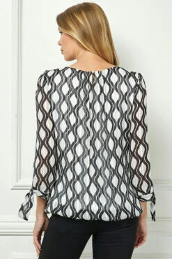 Bubble Hem 3/4 Tie Sleeve Blouse - White 7 Bubble Hem 3/4 Tie Sleeve Blouse - White -Dressbarn Store G600256D39 IVBLK B