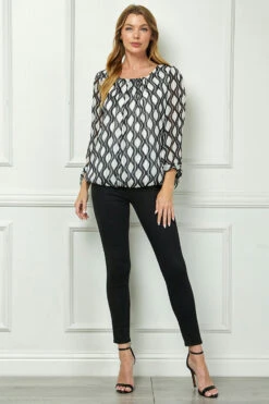 Bubble Hem 3/4 Tie Sleeve Blouse - White