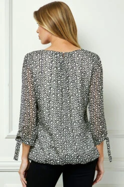 Bubble Hem 3/4 Tie Sleeve Blouse - Elegant Cream Fashion Top 7 Bubble Hem 3/4 Tie Sleeve Blouse - Elegant Cream Fashion Top -Dressbarn Store G600256D45 CRMBK B