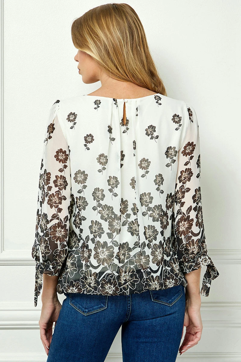 Elegant Ivory Bubble Hem Blouse with 3/4 Tie Sleeves 4 Elegant Ivory Bubble Hem Blouse with 3/4 Tie Sleeves - Image 4