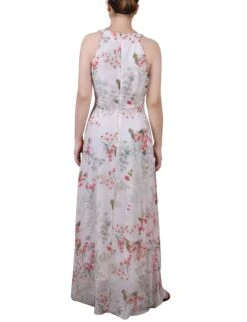 Ivory Floral Halter Neck Chiffon Maxi Dress - Elegant Grecian Style -Dressbarn Store MCCD0400IVORYFLORALBACK