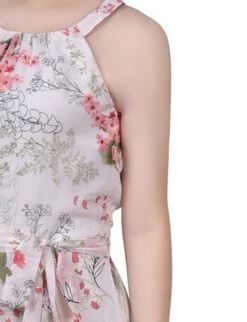 Ivory Floral Halter Neck Chiffon Maxi Dress - Elegant Grecian Style -Dressbarn Store MCCD0400IVORYFLORALDETAIL