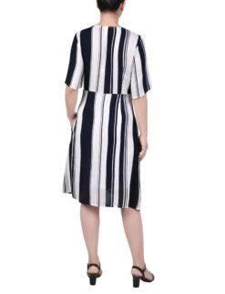 Navy and White Striped Elbow Sleeve Button Front Dress 5 Navy and White Striped Elbow Sleeve Button Front Dress -Dressbarn Store MCOD0950NAVYWHITESTRIPEBACK