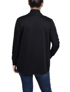 Elegant Black Long Sleeve Pearl Detail Cardigan 7 Elegant Black Long Sleeve Pearl Detail Cardigan -Dressbarn Store MFTR0091RBLACKBACK