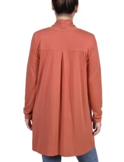 Canyon Clay Long Sleeve Cardigan - Soft Ruched Back Layering Piece -Dressbarn Store MHAR0258CANYONCLAYBACK