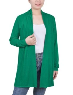 Women's Rouched Back Long Sleeve Cardigan - Elegant Layering Sweater