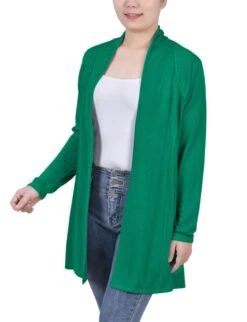 Women's Rouched Back Long Sleeve Cardigan - Elegant Layering Sweater -Dressbarn Store MHAR0258PARAKEETSIDE