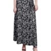 Floral Print Maxi Skirt with Adjustable Sash Waist Tie - Monochrome