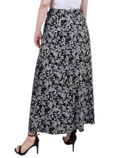 Floral Print Maxi Skirt with Adjustable Sash Waist Tie - Monochrome 7 Floral Print Maxi Skirt with Adjustable Sash Waist Tie - Monochrome -Dressbarn Store MITK0110BLACKWHITEGREYFLORALBACK
