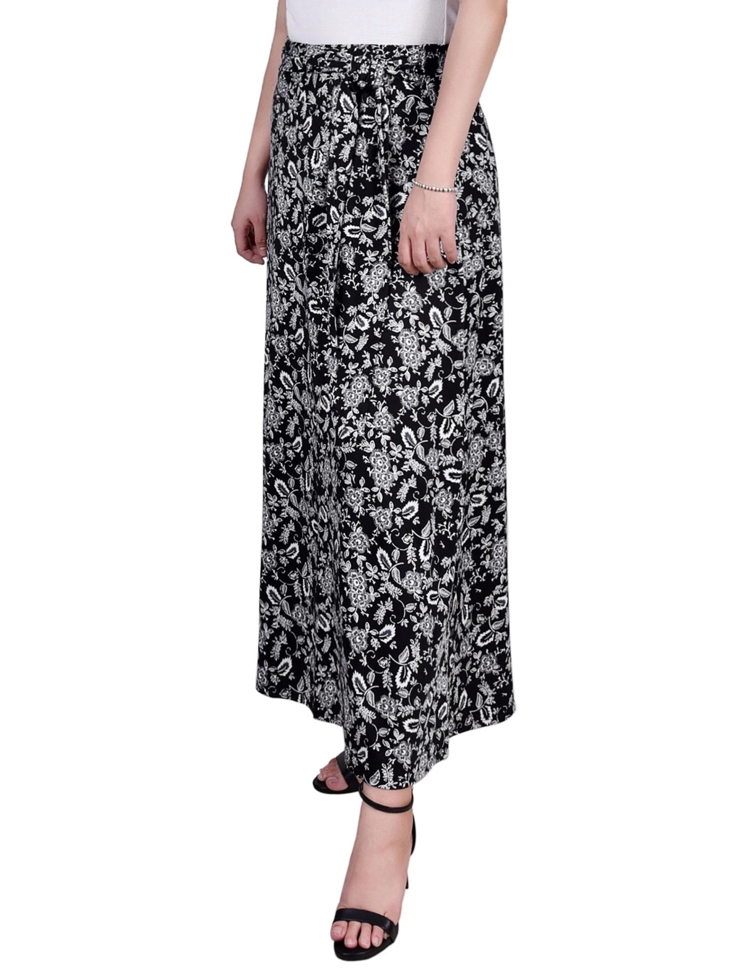 Floral Print Maxi Skirt with Adjustable Sash Waist Tie - Monochrome 3 Floral Print Maxi Skirt with Adjustable Sash Waist Tie - Monochrome - Image 3