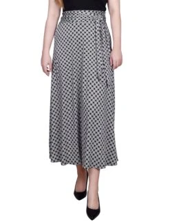 Iconic Black and White Knit Maxi Skirt with Adjustable Sash Tie