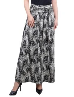 Animal Print Maxi Skirt with Sash Waist Tie - Black & Yellow Knit