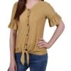 Mustard Bell Sleeve Swiss Dot Blouse with Lattice Crochet Detailing
