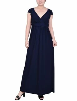 Navy Ruched Empire-Waist Maxi Dress - Elegant Sweetheart Neckline