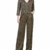 Gold Chain Link Belted Jumpsuit with 3/4 Sleeves and Wide Leg
