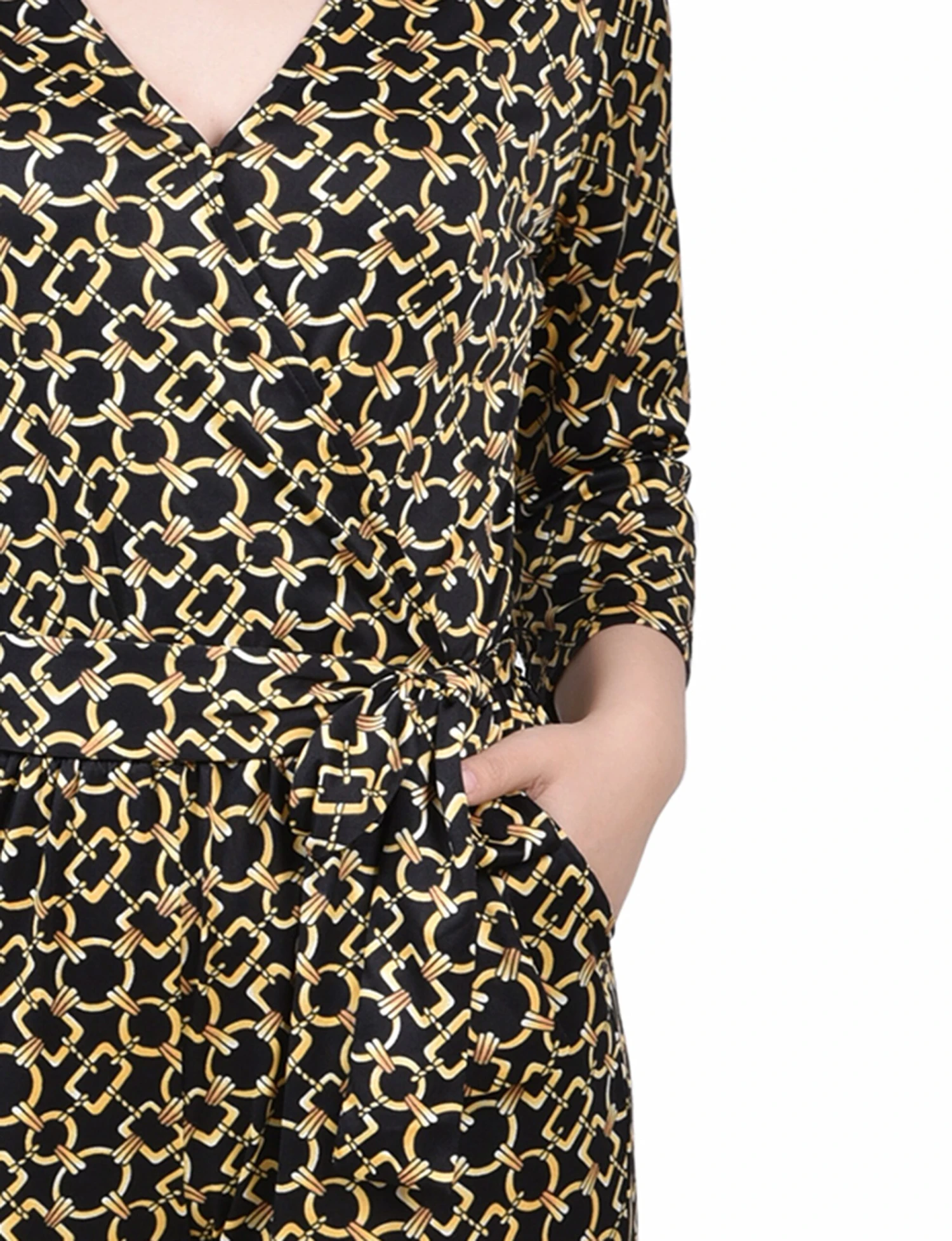 Gold Chain Link Belted Jumpsuit with 3/4 Sleeves and Wide Leg 3 Gold Chain Link Belted Jumpsuit with 3/4 Sleeves and Wide Leg - Image 3