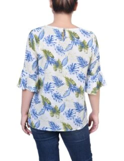 Tropical Green Bell Sleeve Blouse - Versatile Figure-Flattering Tunic 7 Tropical Green Bell Sleeve Blouse - Versatile Figure-Flattering Tunic -Dressbarn Store MRJU2265GREENCAPETROPICBACK