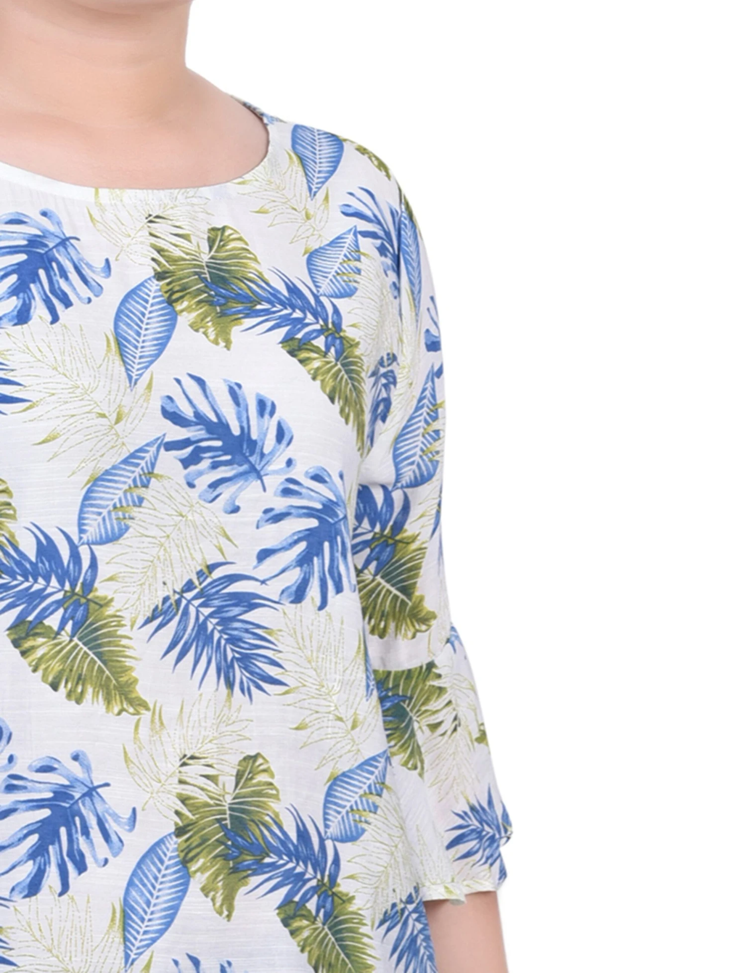 Tropical Green Bell Sleeve Blouse - Versatile Figure-Flattering Tunic 3 Tropical Green Bell Sleeve Blouse - Versatile Figure-Flattering Tunic - Image 3