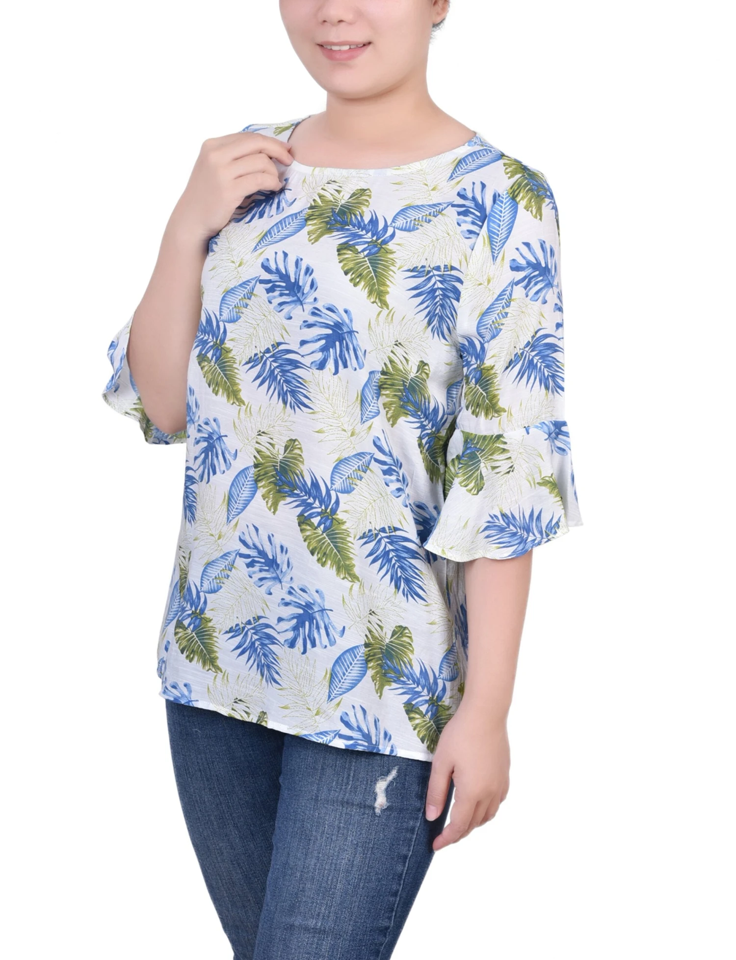 Tropical Green Bell Sleeve Blouse - Versatile Figure-Flattering Tunic 2 Tropical Green Bell Sleeve Blouse - Versatile Figure-Flattering Tunic - Image 2