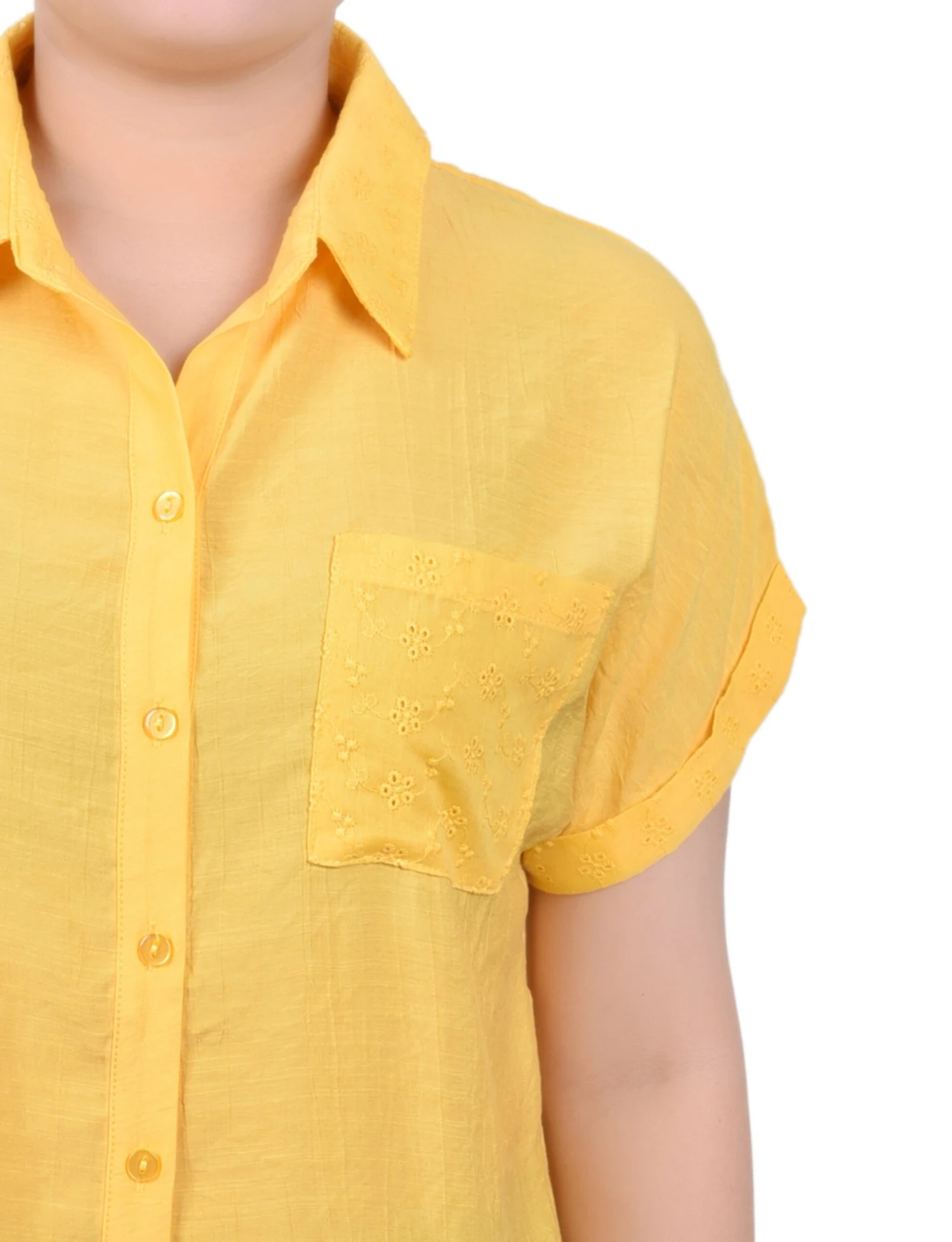 Short Extended Sleeve Blouse with Eyelet Detailing - Samoan Sun 3 Short Extended Sleeve Blouse with Eyelet Detailing - Samoan Sun - Image 3