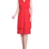 Elegant Fire Red Sleeveless Wrap Dress with Pleated Asymmetric Hem
