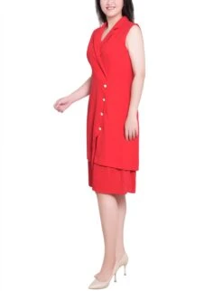 Elegant Fire Red Sleeveless Wrap Dress with Pleated Asymmetric Hem 6 Elegant Fire Red Sleeveless Wrap Dress with Pleated Asymmetric Hem -Dressbarn Store MSCD3807FIREREDSIDE